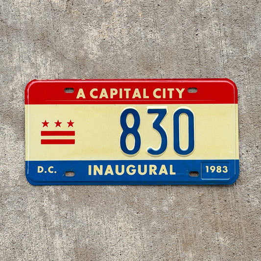 Photo of a 1983 Washington DC Inaugural License Plate Auto Tag 1 Vintage Garage Mayor Mayoral Election Marion Barry 830 with original patina