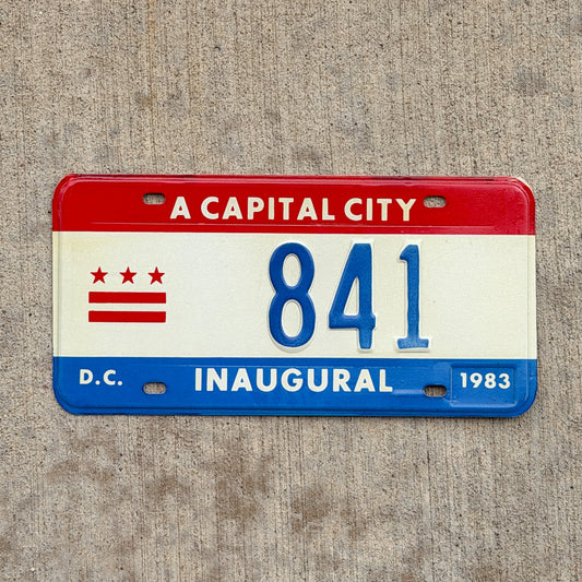 Photo of a 1983 Washington DC Inaugural License Plate Auto Tag 1 Vintage Garage Mayor Mayoral Election Marion Barry 841 with original patina