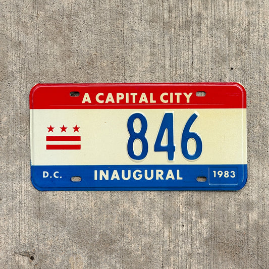 Photo of a 1983 Washington DC Inaugural License Plate Auto Tag 1 Vintage Garage Mayor Mayoral Election Marion Barry 846 with original patina