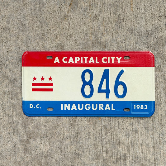 Photo of a 1983 Washington DC Inaugural License Plate Auto Tag 2 Vintage Garage Mayor Mayoral Election Marion Barry 846 with original patina