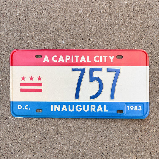 Photo of a 1983 Washington DC Mayor Inaugural License Plate Auto Tag 1 Garage Decor Politics Political Low Number Three Digit 757 with original patina