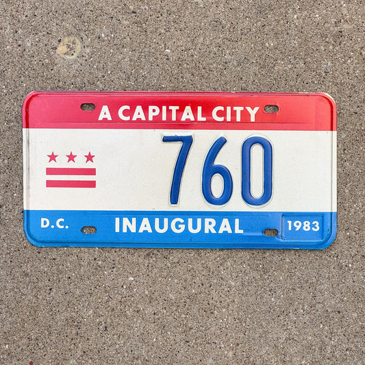Photo of a 1983 Washington DC Mayor Inaugural License Plate Auto Tag 1 Garage Decor Politics Political Low Number Three Digit 760 with original patina