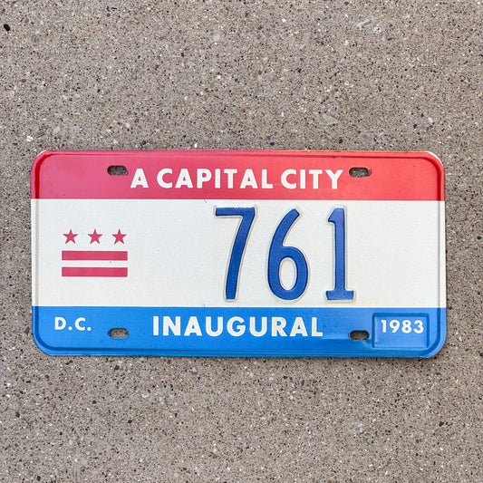 Photo of a 1983 Washington DC Mayor Inaugural License Plate Auto Tag 1 Garage Decor Politics Political Low Number Three Digit 761 with original patina