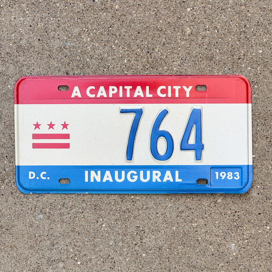 Photo of a 1983 Washington DC Mayor Inaugural License Plate Auto Tag 1 Garage Decor Politics Political Low Number Three Digit 764 with original patina