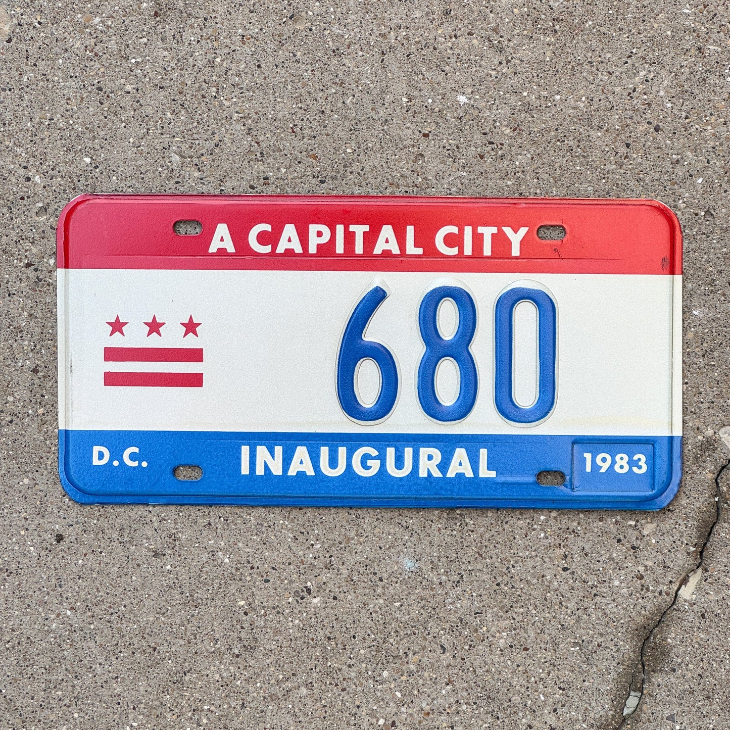 Photo of a 1983 Washington DC Mayor Inaugural License Plate Auto Tag 2 Garage Decor Politics Political Low Number Three Digit 680 with original patina
