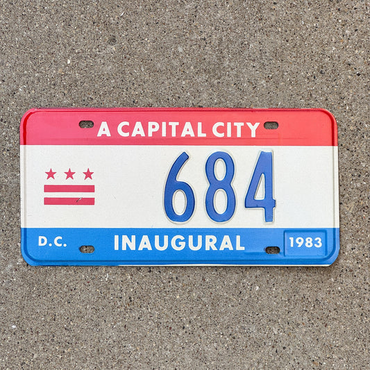 Photo of a 1983 Washington DC Mayor Inaugural License Plate Auto Tag 2 Garage Decor Politics Political Low Number Three Digit 684 with original patina