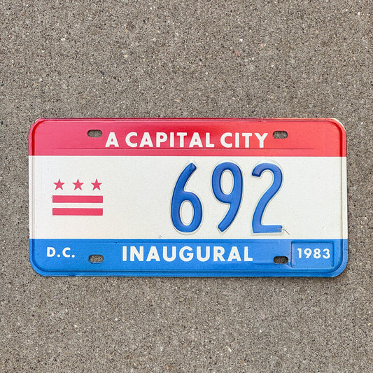 Photo of a 1983 Washington DC Mayor Inaugural License Plate Auto Tag 2 Garage Decor Politics Political Low Number Three Digit 692 with original patina