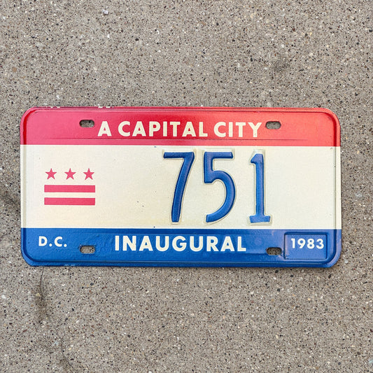 Photo of a 1983 Washington DC Mayor Inaugural License Plate Auto Tag 2 Garage Decor Politics Political Low Number Three Digit 751 with original patina