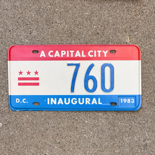 Photo of a 1983 Washington DC Mayor Inaugural License Plate Auto Tag 2 Garage Decor Politics Political Low Number Three Digit 760 with original patina