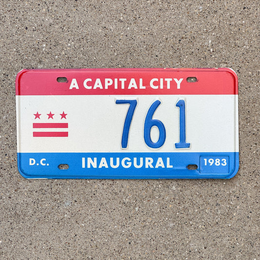 Photo of a 1983 Washington DC Mayor Inaugural License Plate Auto Tag 2 Garage Decor Politics Political Low Number Three Digit 761 with original patina