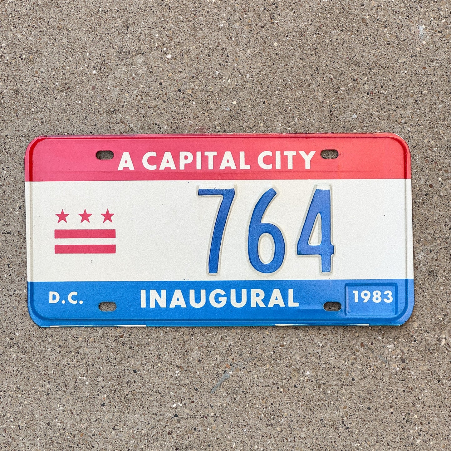 Photo of a 1983 Washington DC Mayor Inaugural License Plate Auto Tag 2 Garage Decor Politics Political Low Number Three Digit 764 with original patina