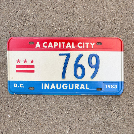 Photo of a 1983 Washington DC Mayor Inaugural License Plate Auto Tag 2 Garage Decor Politics Political Low Number Three Digit 769 with original patina