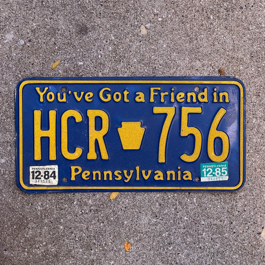 Photo of a 1984 1985 Pennsylvania License Plate Auto Tag Garage Decor Vintage HCR 756 with original patina