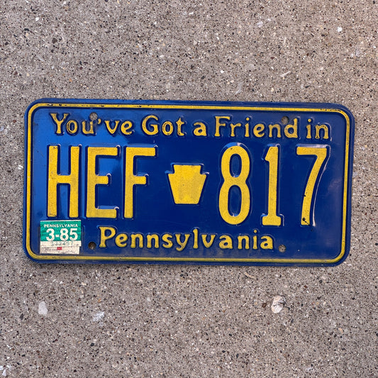 Photo of a 1984 1985 Pennsylvania License Plate Auto Tag Garage Decor Vintage HEF 817 with original patina