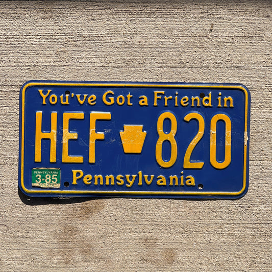 Photo of a 1984 1985 Pennsylvania License Plate Auto Tag Garage Decor Vintage HEF 820 with original patina
