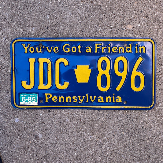 Photo of a 1984 1985 Pennsylvania License Plate Auto Tag Garage Decor Vintage JDC 896 with original patina