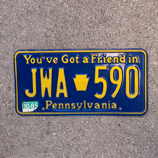 Photo of a 1984 1985 Pennsylvania License Plate Auto Tag Garage Decor Vintage JWA 590 with original patina
