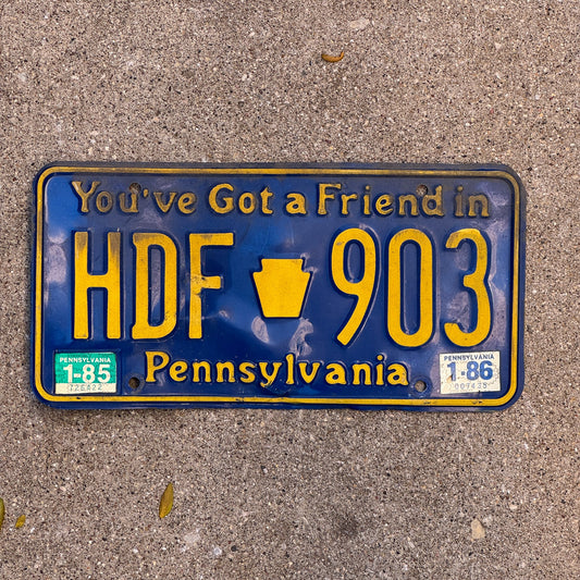 Photo of a 1984 1986 Pennsylvania License Plate Auto Tag Garage Decor Vintage HDF 903 with original patina