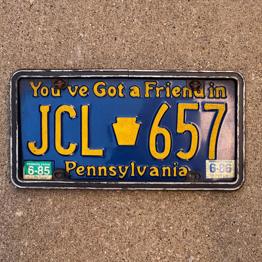 Photo of a 1984 1986 Pennsylvania License Plate Auto Tag Garage Decor Vintage JCL 657 with original patina