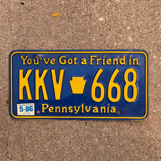 Photo of a 1984 1986 Pennsylvania License Plate Auto Tag Garage Decor Vintage KKV 668 with original patina