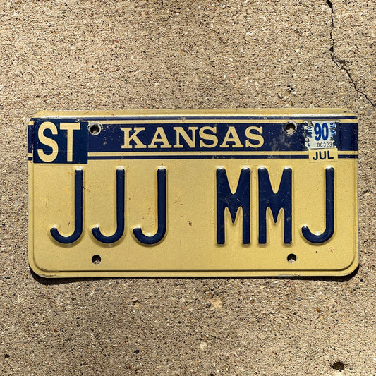 Photo of a 1984 1990 Kansas Vanity License Plate Auto Tag 1 Garage Decor Repeat Repeating JJJ MMJ