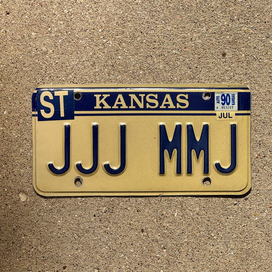 Photo of a 1984 1990 Kansas Vanity License Plate Auto Tag 2 Garage Decor Repeat Repeating JJJ MMJ