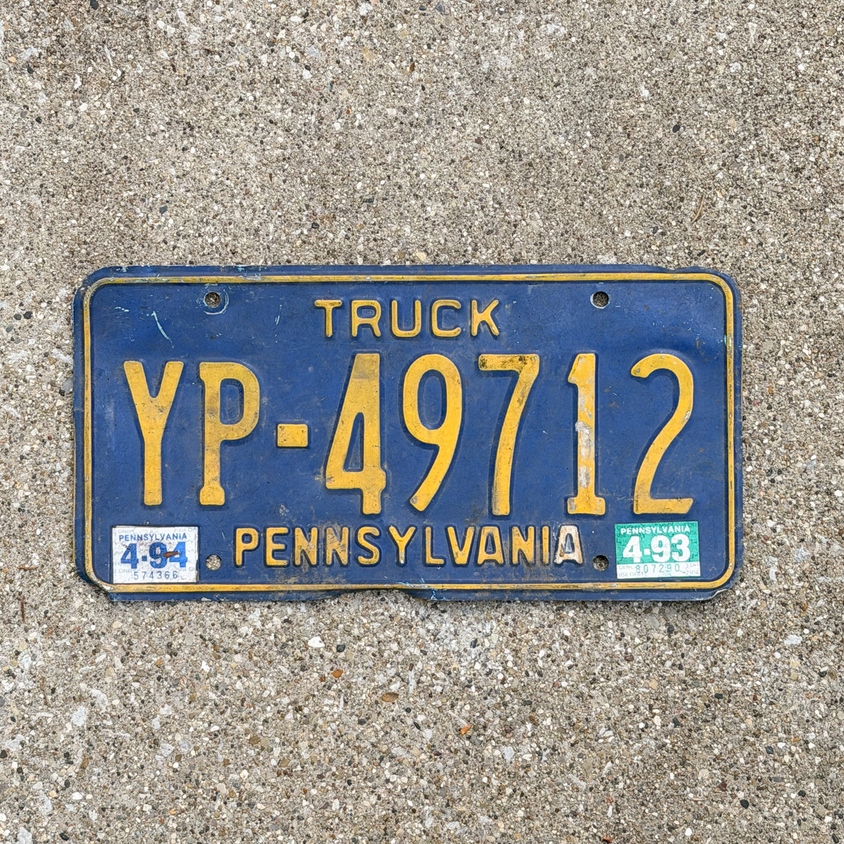 Photo of a 1984 1994 Pennsylvania Truck License Plate Auto Tag Garage Decor Vintage YP 49712 with original patina