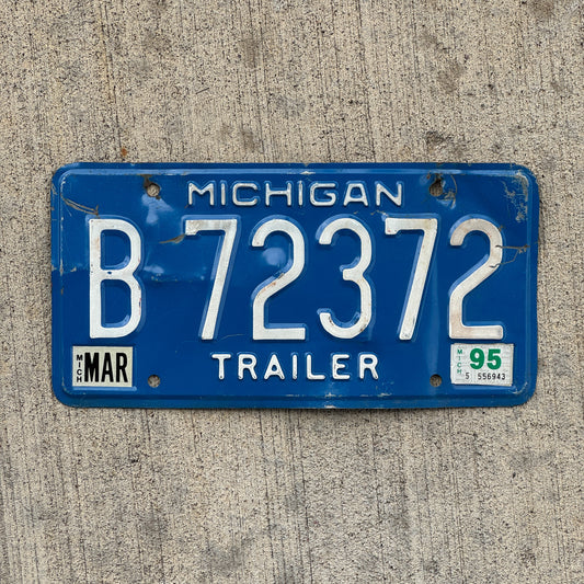 Photo of a 1984 1995 Michigan Trailer License Plate Auto Tag Garage Decor Vintage B 72372 with original patina