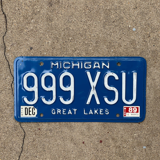 Photo of a 1984 1999 Michigan License Plate Auto Tag Garage Decor Vintage Repeat Repeating 999 XSU