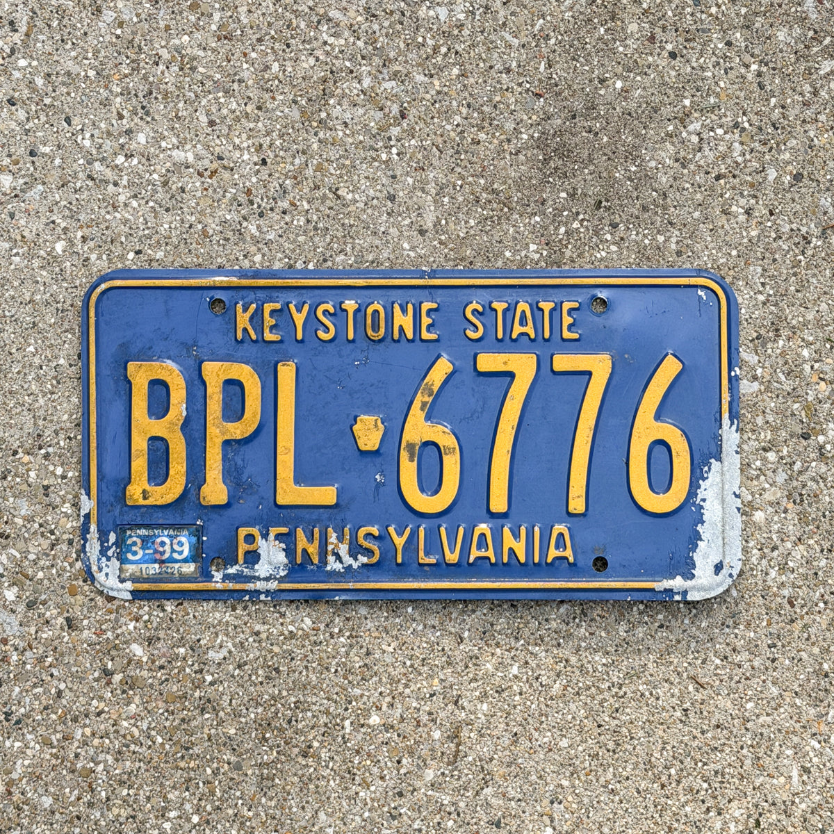 Photo of a 1984 1999 Pennsylvania License Plate Auto Tag Garage Decor Vintage BPL 6776 with original patina