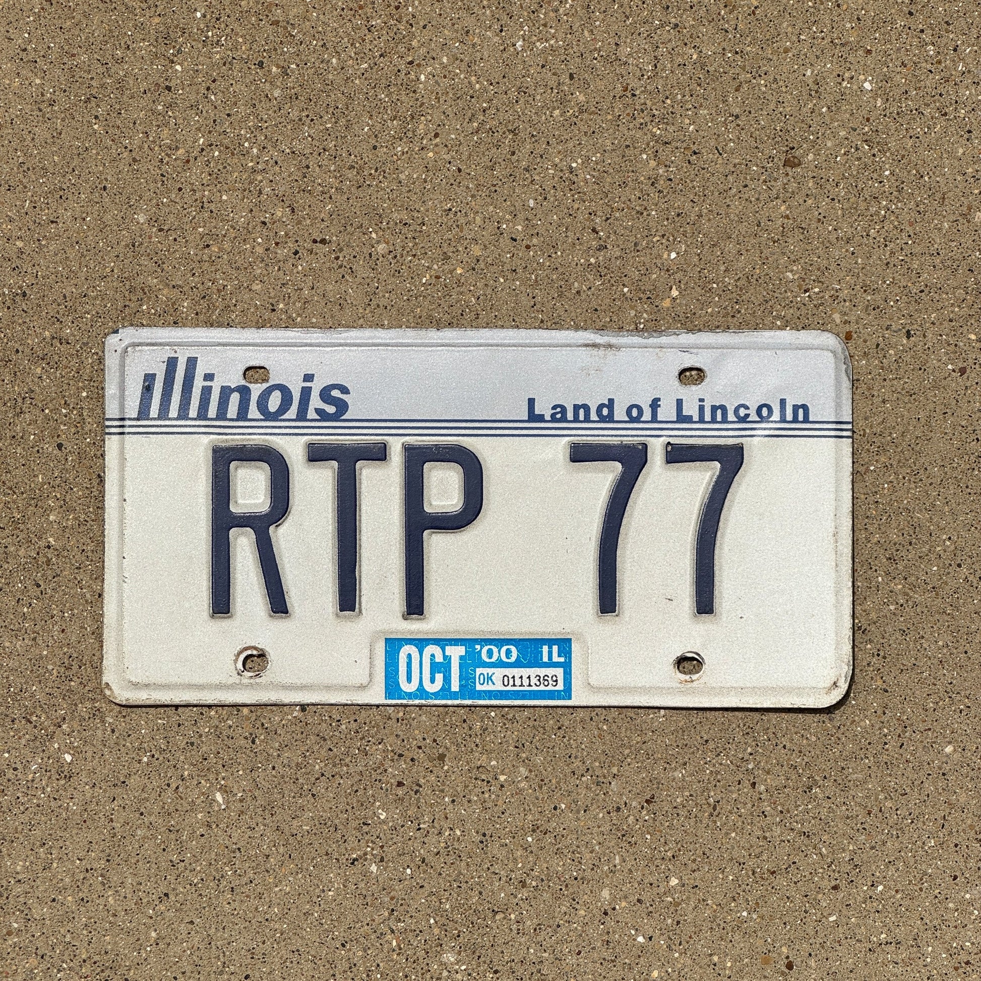 Photo of a 1984 2000 Illinois Vanity License Plate Auto Tag Garage Decor Vintage Initials Name RTP 77