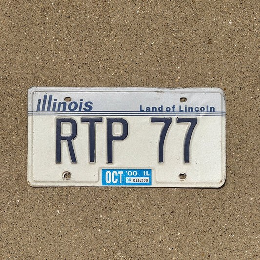 Photo of a 1984 2000 Illinois Vanity License Plate Auto Tag Garage Decor Vintage Initials Name RTP 77
