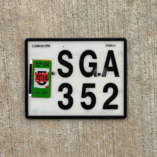 Photo of a 1984 2004 Sweden Motorcycle License Plate Auto Tag Garage Decor Vintage SGA 352 with original patina