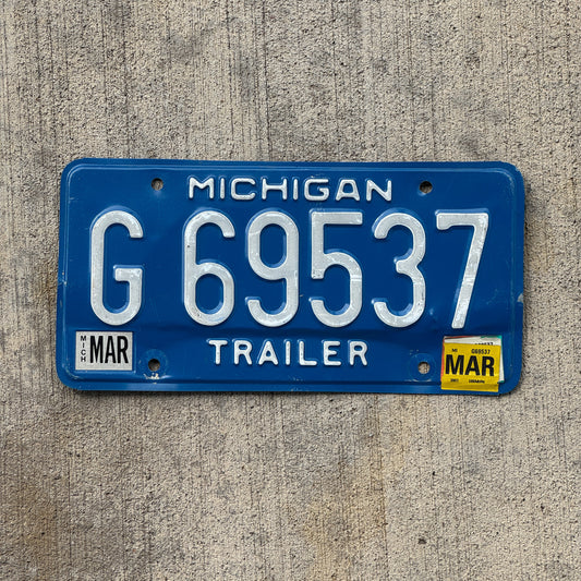 Photo of a 1984 2007 Michigan Trailer License Plate Auto Tag Garage Decor Vintage G 69537 with original patina
