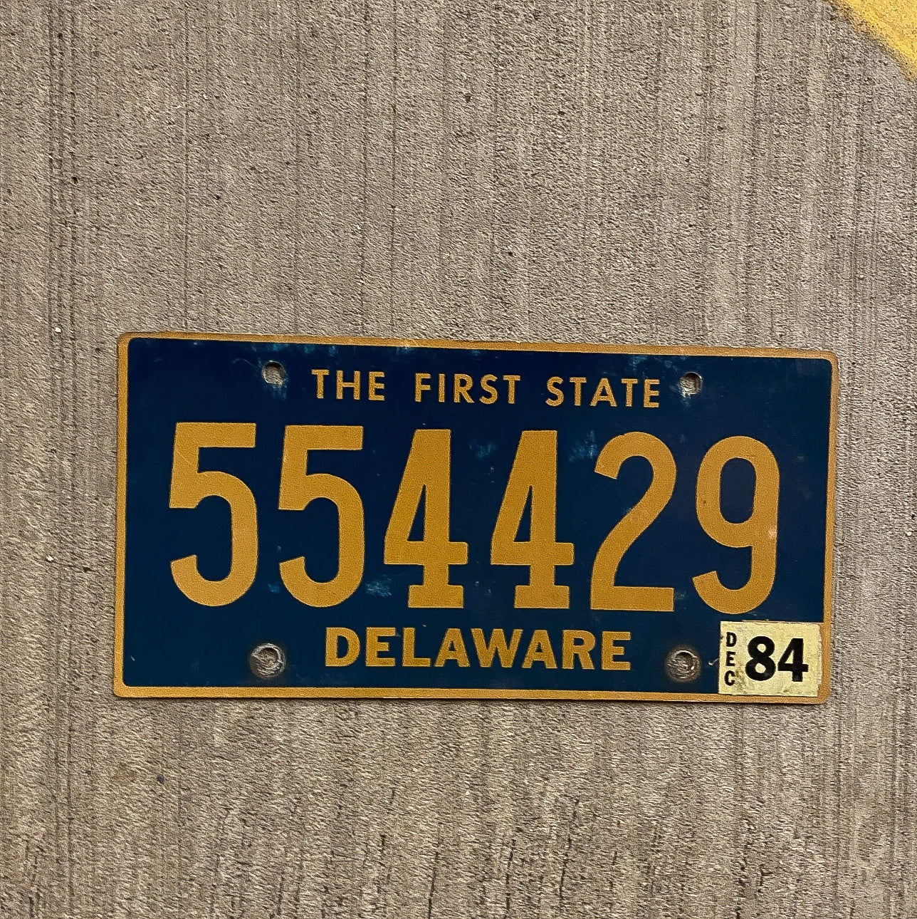 Photo of a 1984 Delaware License Plate Auto Tag Garage Decor Vintage 1968 Base DE Blue 554429