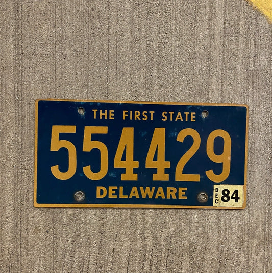 Photo of a 1984 Delaware License Plate Auto Tag Garage Decor Vintage 1968 Base DE Blue 554429