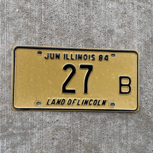 Photo of a 1984 Illinois Truck License Plate Auto Tag Garage Decor Vintage Low Number Two Digit 27 B with original patina