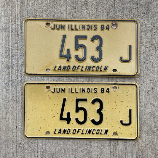 Photo of a 1984 Illinois Truck License Plate Pair Auto Tag Garage Decor Vintage 453 J with original patina