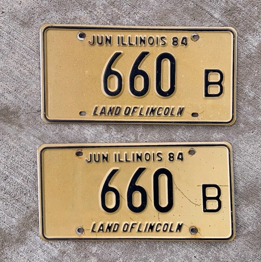 Photo of a 1984 Illinois Truck License Plate Pair Auto Tag Garage Decor Vintage 660 B with original patina