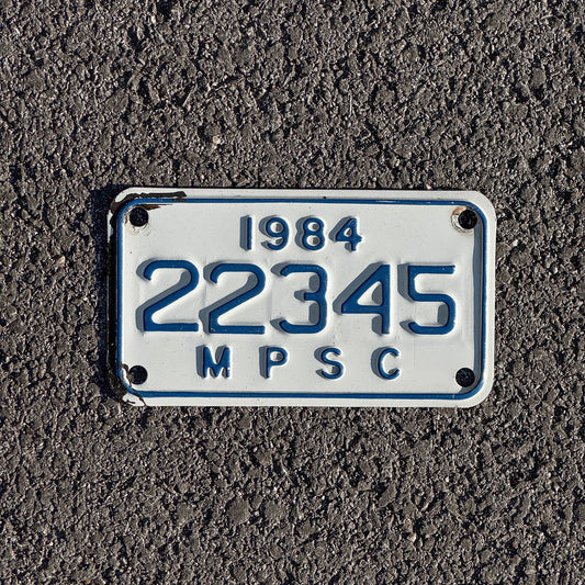 Photo of a 1984 Michigan MPSC License Plate Auto Tag Garage Decor Vintage Public Services Commission 22345