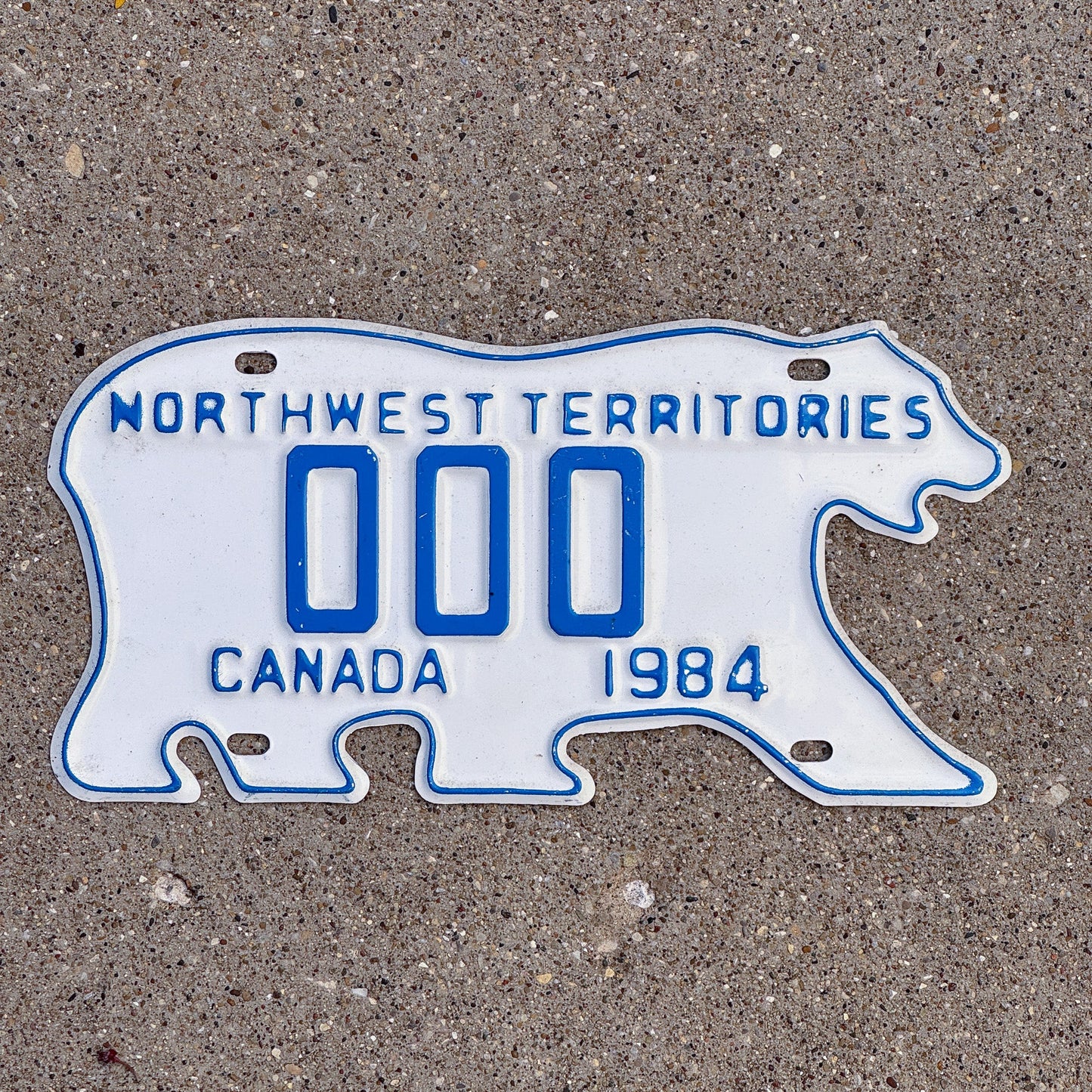 Photo of a 1984 Northwest Territories Sample License Plate Auto Tag Garage Decor Vintage Polar Bear 000