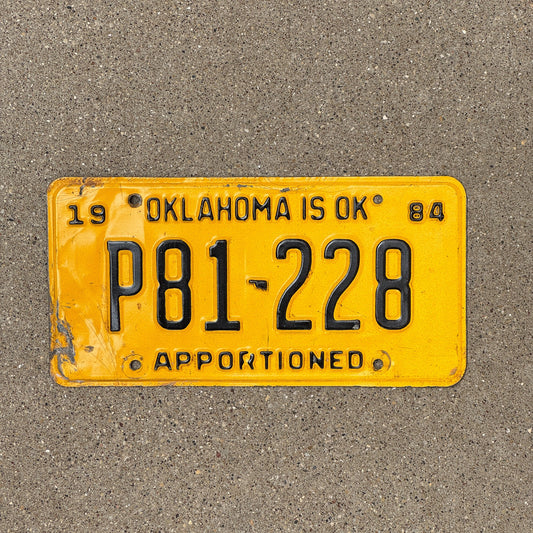 Photo of a 1984 Oklahoma Apportioned License Plate Auto Tag Garage Decor Vintage P 81 228