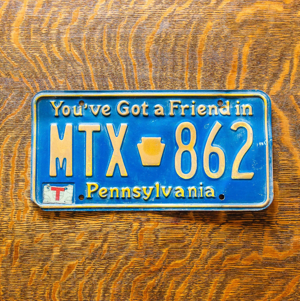 Photo of a 1984 Pennsylvania License Plate Auto Tag Garage Decor Vintage MTX 862 with original patina