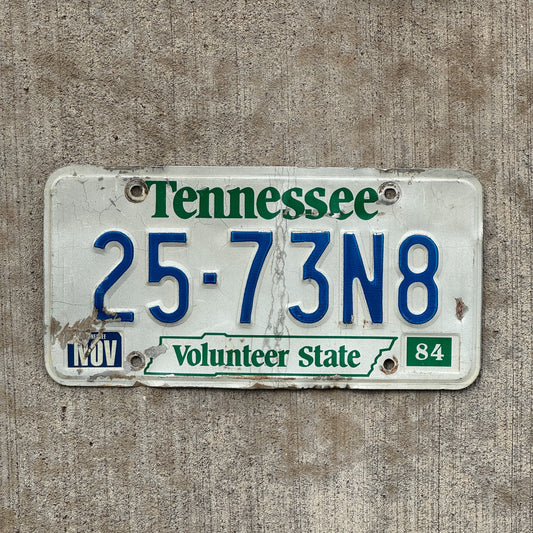 Photo of a 1984 Tennessee License Plate Auto Tag Garage Decor Vintage 25 73N8 with original patina