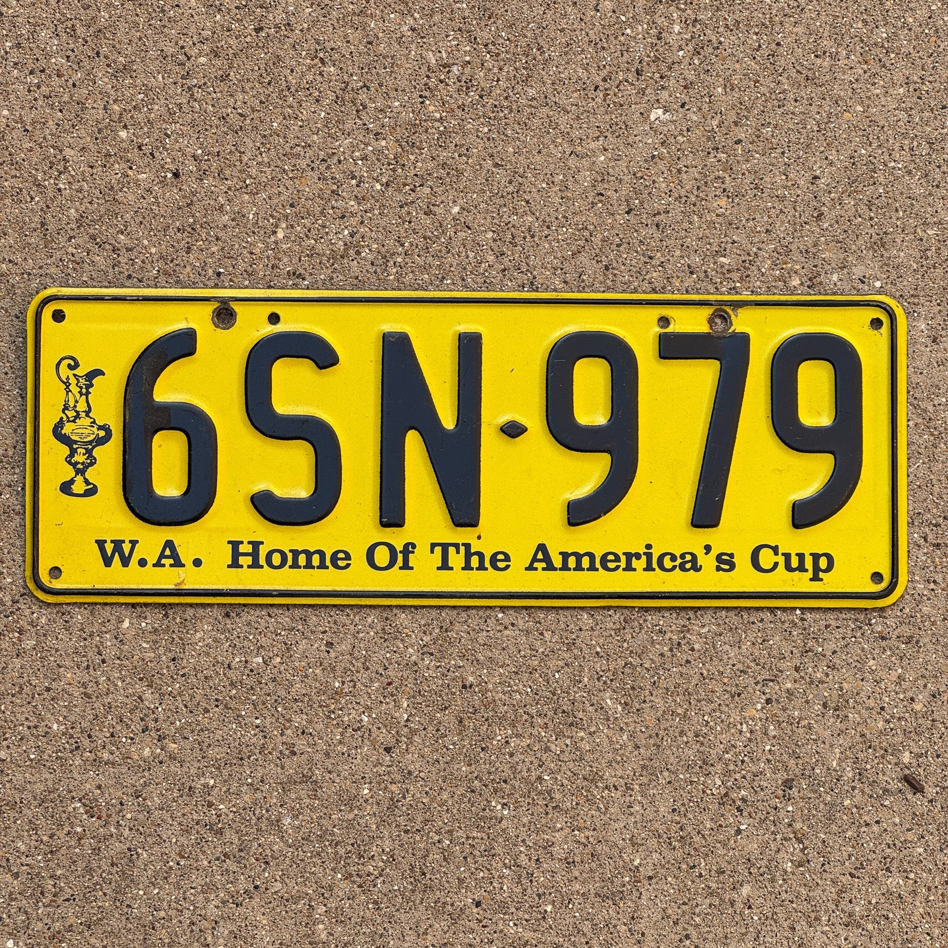 Photo of a 1984 Western Australia License Plate Auto Tag Garage Decor Vintage America's Cup 6SN 979