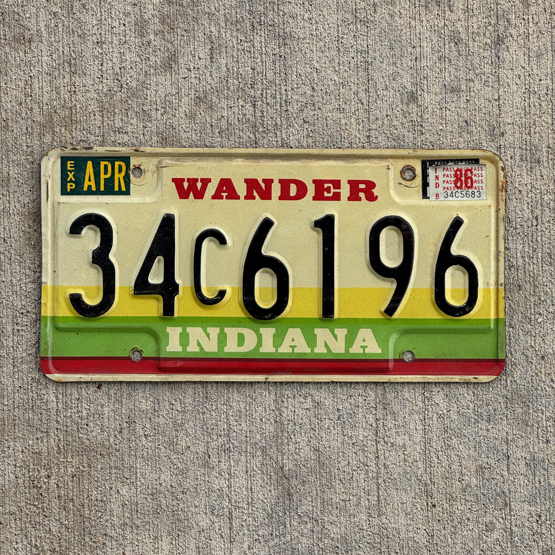 Photo of a 1985 1986 Indiana License Plate Auto Tag Garage Decor Vintage 34 C 6196 with original patina