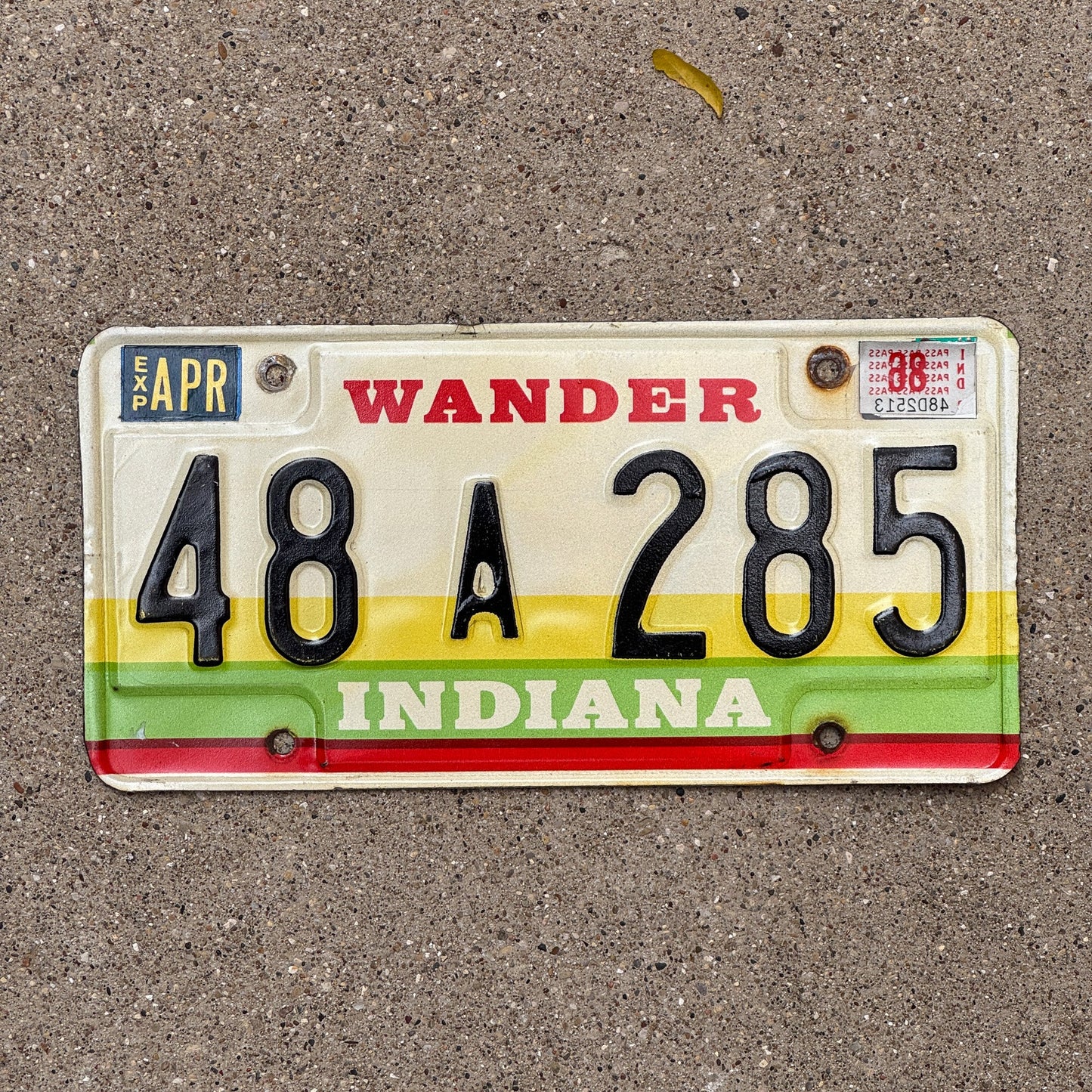 Photo of a 1985 1986 Indiana License Plate Auto Tag Garage Decor Vintage Wander Base 48 A 285 with original patina