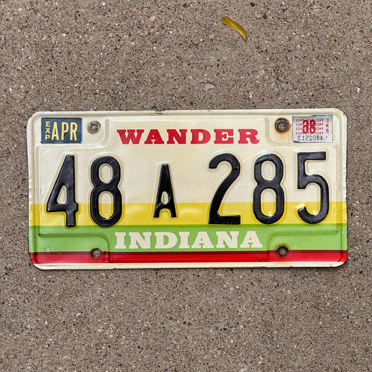Photo of a 1985 1986 Indiana License Plate Auto Tag Garage Decor Vintage Wander Base 48 A 285 with original patina