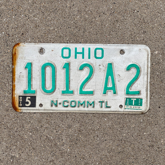Photo of a 1985 1986 Ohio Trailer License Plate Auto Tag Garage Decor Vintage Non Commercial 1012 A 2 with original patina