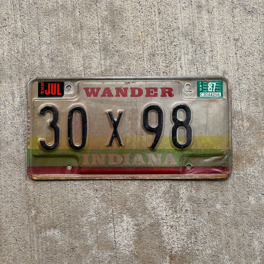 Photo of a 1985 1987 Indiana License Plate Auto Tag Garage Decor Vintage 30 X 98 with original patina